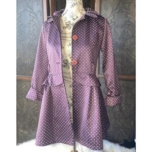 Newmark Purple Satin With White polka‎ Dot Over Coat Women's Size XS